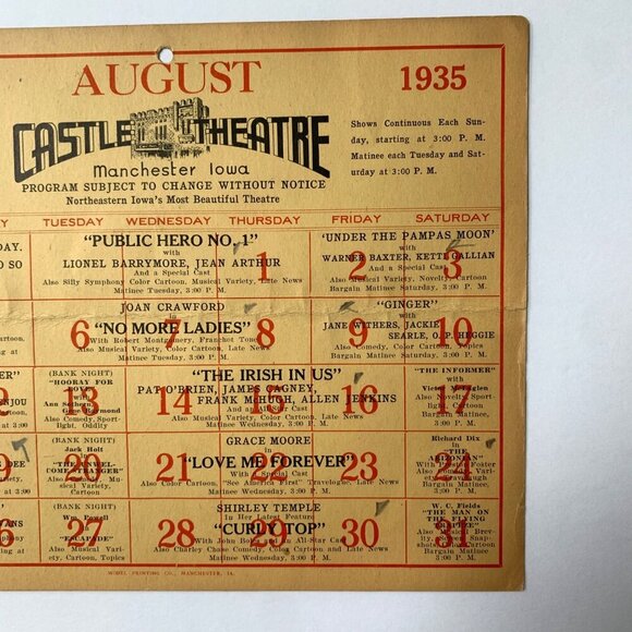 1935 Castle Theatre Plaza Program Schedule SHIRLEY TEMPLE Joan Crawford - Picture 3 of 6